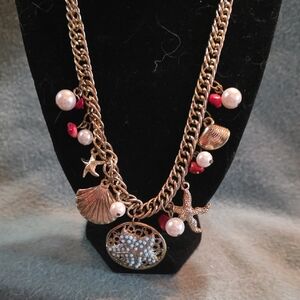 Gold and Red Seashell Charm Necklace
